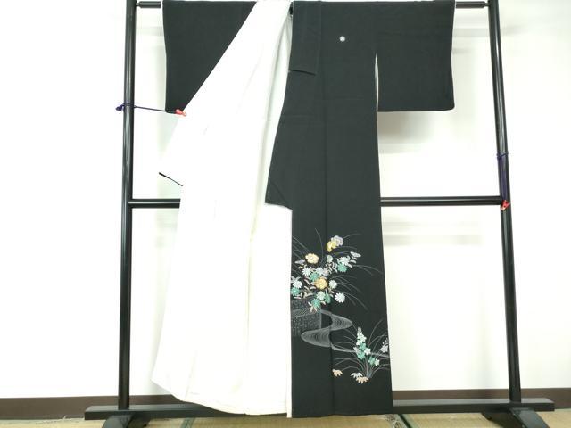 平和屋着物■豪華黒留袖 刺繍 流水笹花文 金銀彩 正絹 逸品 DABE8656qa