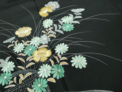 平和屋着物■豪華黒留袖 刺繍 流水笹花文 金銀彩 正絹 逸品 DABE8656qa