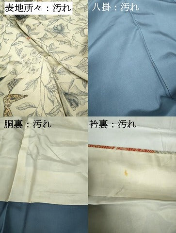 平和屋着物■上質なお召 枝葉花鳥文 金糸 正絹 逸品 DABE8657qa