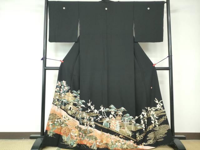 平和屋着物■豪華黒留袖 作家物 風景鴛鴦花文 金彩 正絹 逸品 DABE8660qa