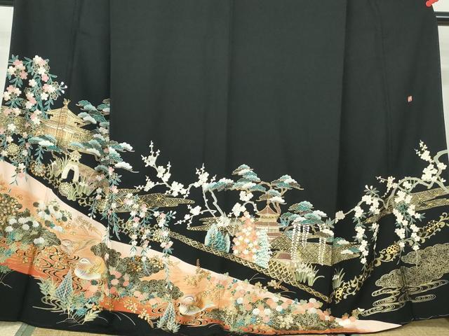 平和屋着物■豪華黒留袖 作家物 風景鴛鴦花文 金彩 正絹 逸品 DABE8660qa