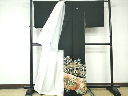 平和屋着物■豪華黒留袖 作家物 風景鴛鴦花文 金彩 正絹 逸品 DABE8660qa
