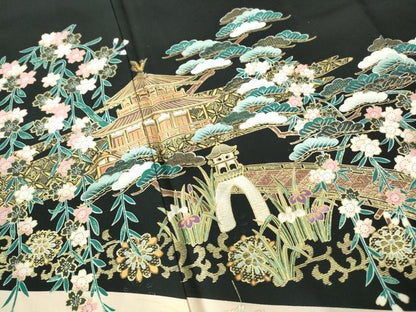 平和屋着物■豪華黒留袖 作家物 風景鴛鴦花文 金彩 正絹 逸品 DABE8660qa