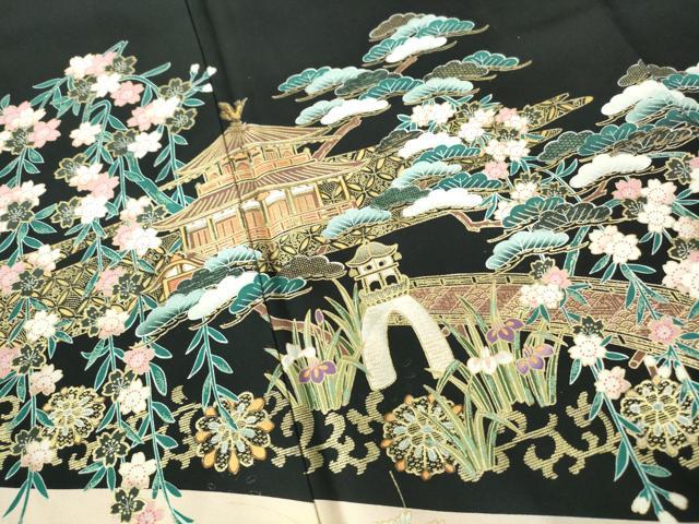 平和屋着物■豪華黒留袖 作家物 風景鴛鴦花文 金彩 正絹 逸品 DABE8660qa