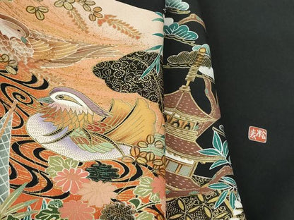 平和屋着物■豪華黒留袖 作家物 風景鴛鴦花文 金彩 正絹 逸品 DABE8660qa