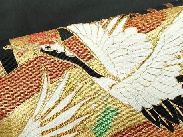 平和屋着物■豪華黒留袖 駒刺繍 扇面飛鶴花文 金銀彩 正絹 逸品 DABE8663qa