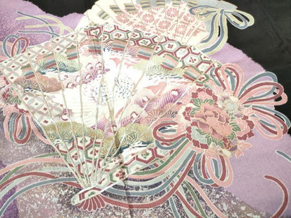 平和屋着物■豪華黒留袖 駒刺繍 扇面孔雀花文 金銀彩 正絹 逸品 DABE8664qa