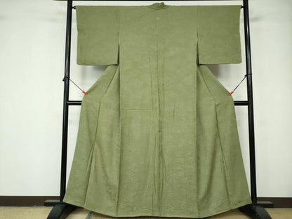 平和屋着物■上質な色無地 人物風景地紋 柳茶色 さが美扱い 正絹 逸品 DABE8667qa