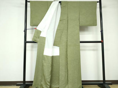 平和屋着物■上質な色無地 人物風景地紋 柳茶色 さが美扱い 正絹 逸品 DABE8667qa