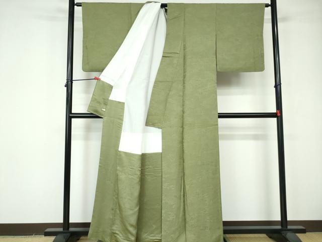 平和屋着物■上質な色無地 人物風景地紋 柳茶色 さが美扱い 正絹 逸品 DABE8667qa