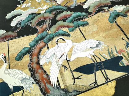 平和屋着物■豪華黒留袖 作家物 御枝松花文 鶴 杉戸絵欄間図 金彩 正絹 逸品 DABE8670qa
