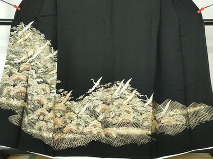 平和屋着物■豪華黒留袖 立波飛鶴枝松文 金彩 正絹 逸品 DABE8673qa