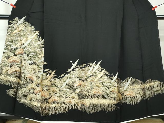 平和屋着物■豪華黒留袖 立波飛鶴枝松文 金彩 正絹 逸品 DABE8673qa