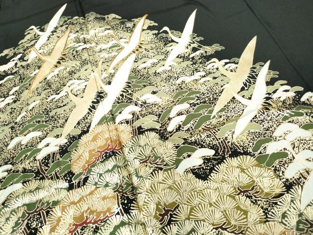 平和屋着物■豪華黒留袖 立波飛鶴枝松文 金彩 正絹 逸品 DABE8673qa