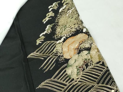 平和屋着物■豪華黒留袖 立波飛鶴枝松文 金彩 正絹 逸品 DABE8673qa