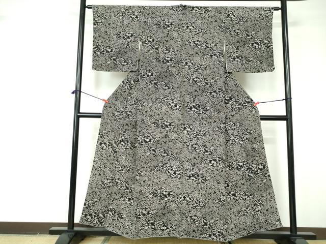 平和屋着物■上質な小紋 草花文 黒地 正絹 逸品 DABE8680qa