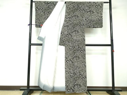 平和屋着物■上質な小紋 草花文 黒地 正絹 逸品 DABE8680qa