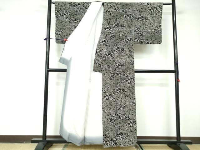 平和屋着物■上質な小紋 草花文 黒地 正絹 逸品 DABE8680qa