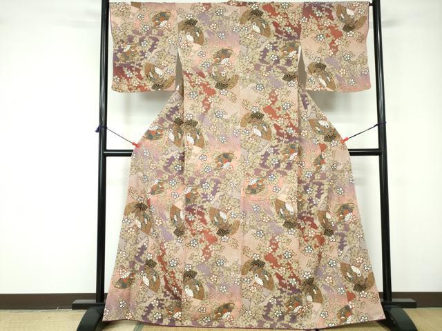 平和屋着物■上質な小紋 ふくれ織 扇面御所車花文 暈し染め 金彩 正絹 逸品 DABE8682qa