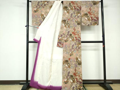 平和屋着物■上質な小紋 ふくれ織 扇面御所車花文 暈し染め 金彩 正絹 逸品 DABE8682qa