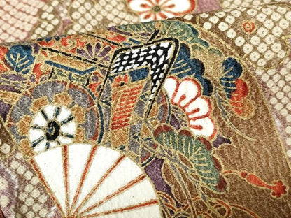 平和屋着物■上質な小紋 ふくれ織 扇面御所車花文 暈し染め 金彩 正絹 逸品 DABE8682qa