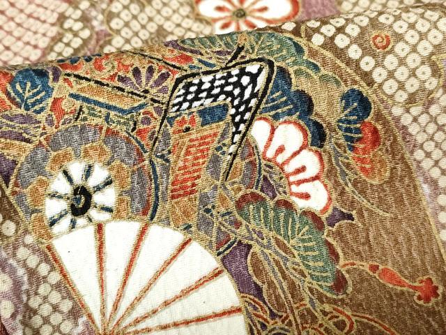 平和屋着物■上質な小紋 ふくれ織 扇面御所車花文 暈し染め 金彩 正絹 逸品 DABE8682qa