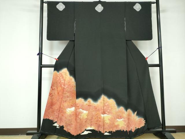 平和屋着物■豪華黒留袖 刺繍 樹林文 暈し染め 金糸 金彩 正絹 逸品 DABE8683qa