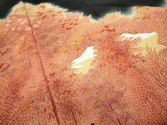 平和屋着物■豪華黒留袖 刺繍 樹林文 暈し染め 金糸 金彩 正絹 逸品 DABE8683qa