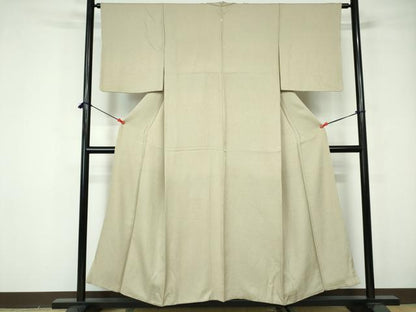 平和屋着物■上質な色無地 霞地紋 白橡色 正絹 逸品 DABE8684qa