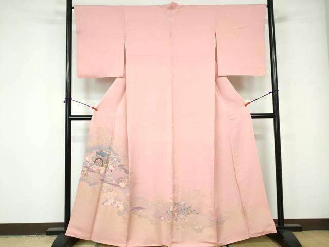 平和屋着物■訪問着 寿光織 御所車花文 暈し染め 金糸 正絹 逸品 DABE8693qa