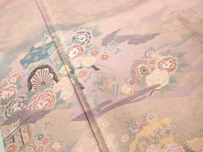 平和屋着物■訪問着 寿光織 御所車花文 暈し染め 金糸 正絹 逸品 DABE8693qa