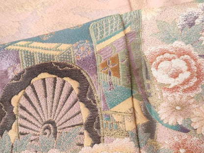 平和屋着物■訪問着 寿光織 御所車花文 暈し染め 金糸 正絹 逸品 DABE8693qa