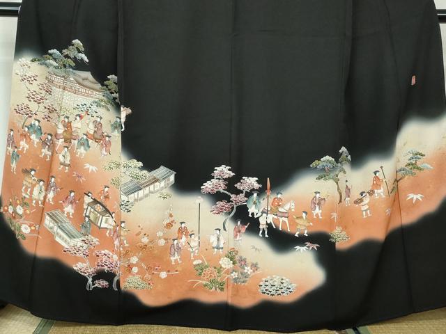 平和屋着物■豪華黒留袖 寿光織 作家物 人物風景文 暈し染め 金糸 正絹 逸品 DABE8695qa