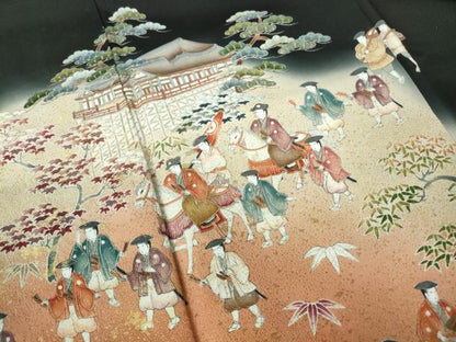 平和屋着物■豪華黒留袖 寿光織 作家物 人物風景文 暈し染め 金糸 正絹 逸品 DABE8695qa