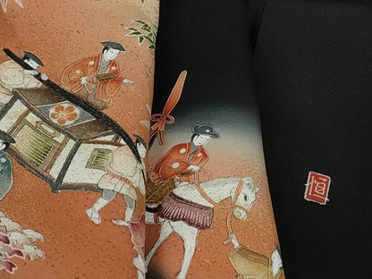 平和屋着物■豪華黒留袖 寿光織 作家物 人物風景文 暈し染め 金糸 正絹 逸品 DABE8695qa