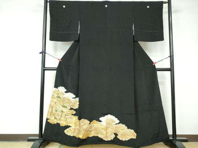 平和屋着物■豪華黒留袖 駒刺繍 雲取り流水花文 松竹梅 金銀彩 正絹 逸品 DABE8696qa