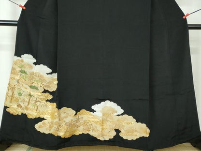 平和屋着物■豪華黒留袖 駒刺繍 雲取り流水花文 松竹梅 金銀彩 正絹 逸品 DABE8696qa