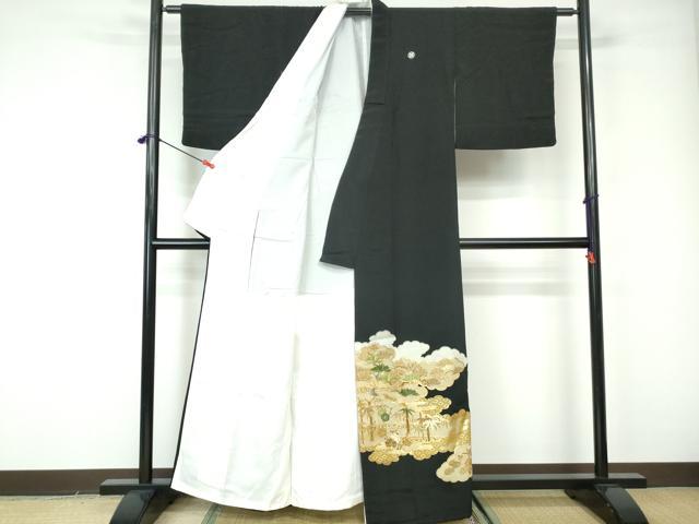 平和屋着物■豪華黒留袖 駒刺繍 雲取り流水花文 松竹梅 金銀彩 正絹 逸品 DABE8696qa