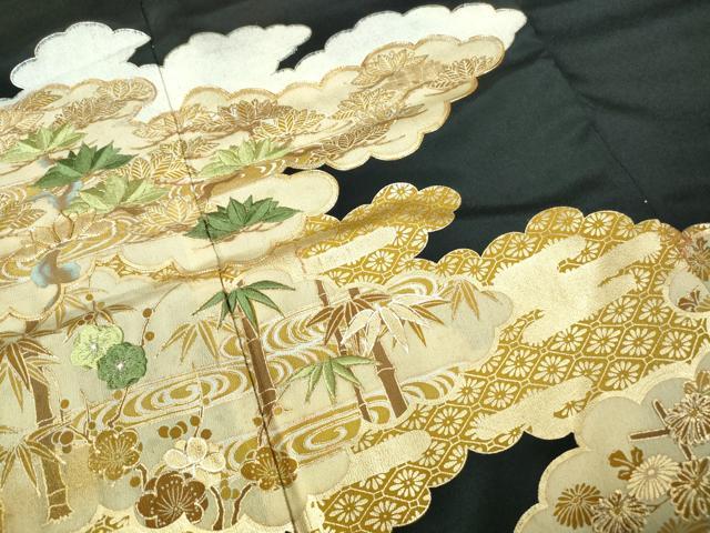 平和屋着物■豪華黒留袖 駒刺繍 雲取り流水花文 松竹梅 金銀彩 正絹 逸品 DABE8696qa