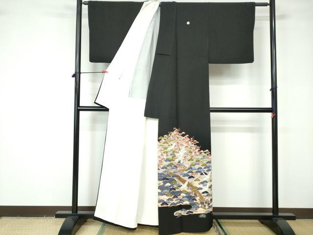 平和屋着物■豪華黒留袖 友禅 作家物 渡橋飛鶴花松文 正絹 逸品 DABE8699qa