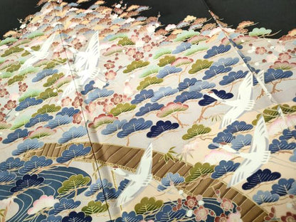 平和屋着物■豪華黒留袖 友禅 作家物 渡橋飛鶴花松文 正絹 逸品 DABE8699qa