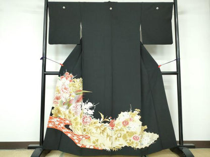平和屋着物■豪華黒留袖 刺繍 花鳥文 金銀糸 金彩 正絹 逸品 DABE8700qa