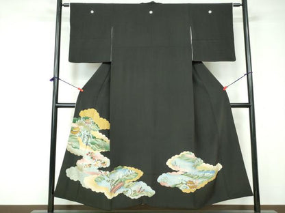 平和屋着物■豪華黒留袖 駒刺繍 雲取り風景花文 金糸 金彩 正絹 逸品 DABE8701qa
