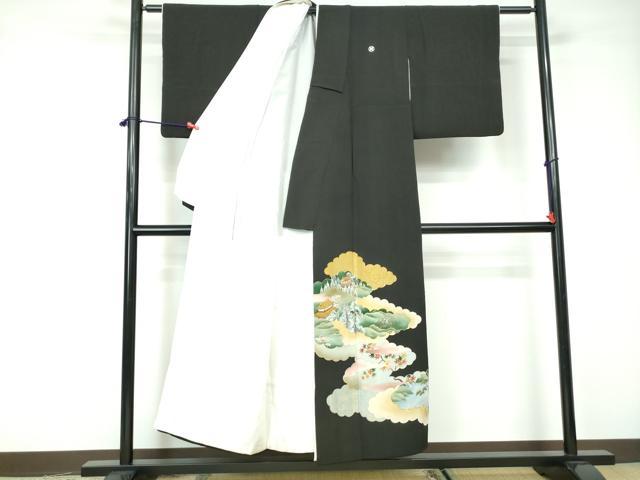 平和屋着物■豪華黒留袖 駒刺繍 雲取り風景花文 金糸 金彩 正絹 逸品 DABE8701qa