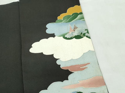 平和屋着物■豪華黒留袖 駒刺繍 雲取り風景花文 金糸 金彩 正絹 逸品 DABE8701qa