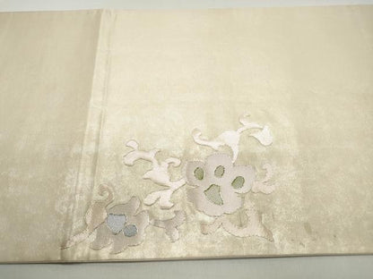 平和屋着物◎太鼓柄袋帯　駒刺繍　幾何学花文　引箔　正絹　逸品　DABE8702qa