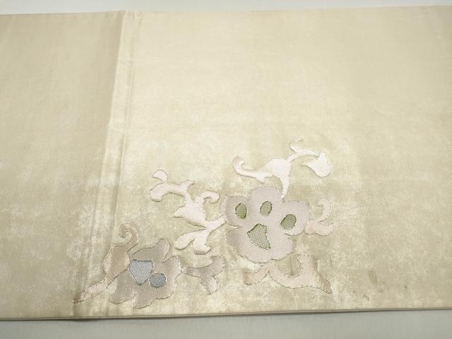 平和屋着物◎太鼓柄袋帯　駒刺繍　幾何学花文　引箔　正絹　逸品　DABE8702qa