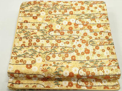 平和屋着物◎六通柄袋帯　唐織　エ霞花松文　金糸　正絹　逸品　DABE8712qa