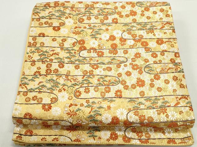平和屋着物◎六通柄袋帯　唐織　エ霞花松文　金糸　正絹　逸品　DABE8712qa