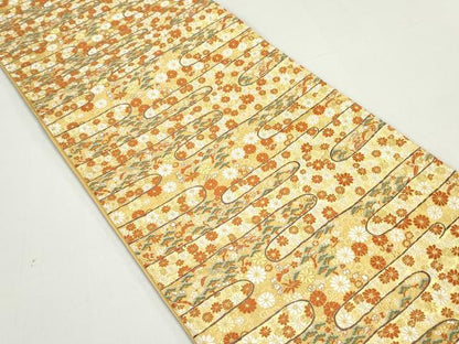 平和屋着物◎六通柄袋帯　唐織　エ霞花松文　金糸　正絹　逸品　DABE8712qa